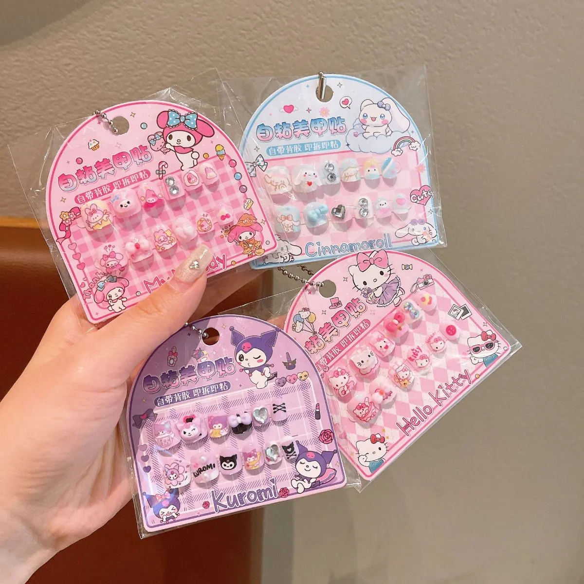 Cute Kuromi Style Nail Stickers for Kids – Sanrio Cartoon Press-On Nails for Girls, Kawaii 3D Self-Adhesive Nail Decals, Easy Peel-Off Fake Nails for Children